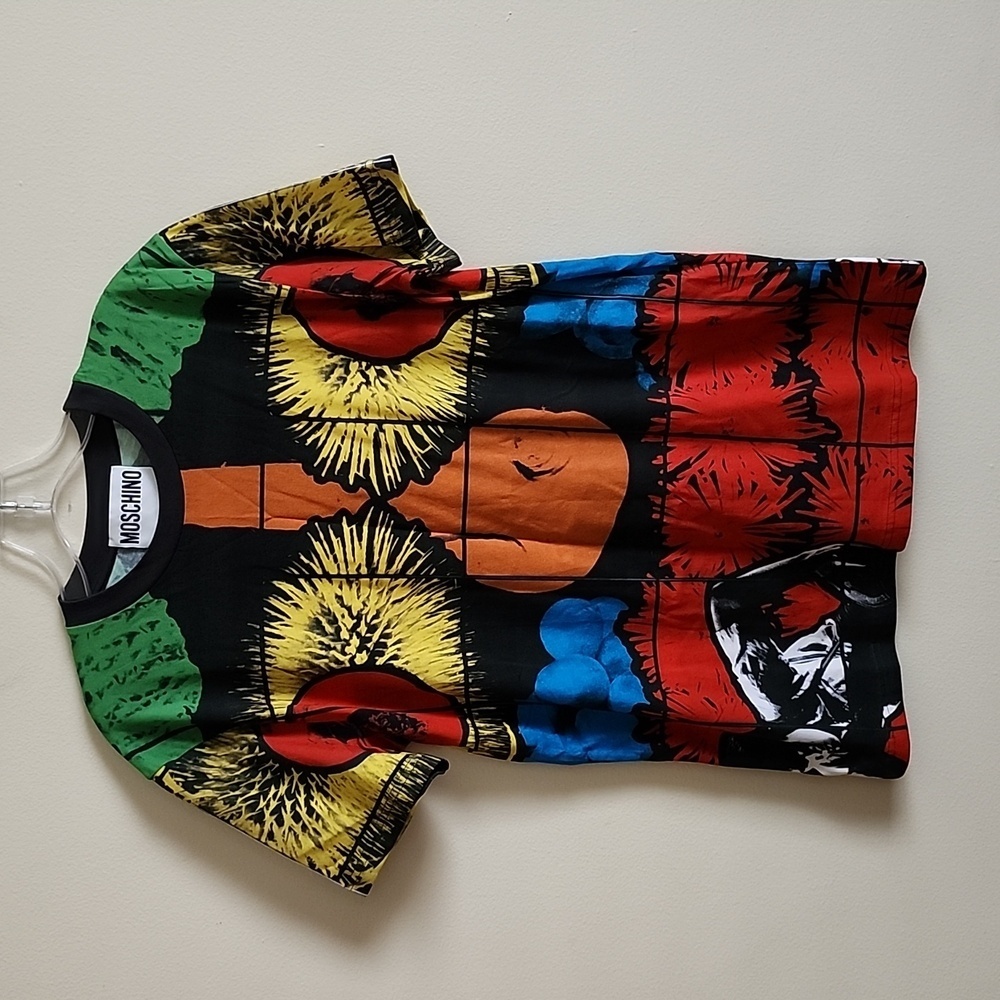 Moschino Couture tee shirt multicolor crewneck shirt cotton, luxury, small